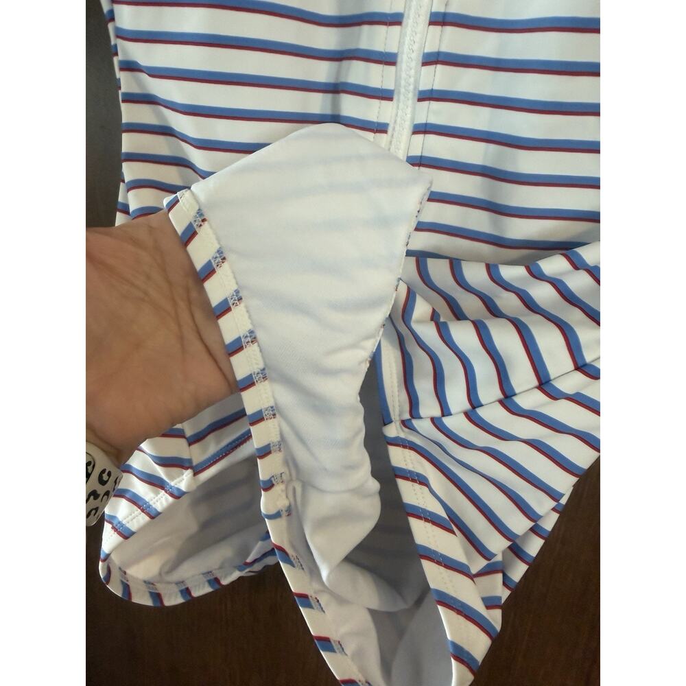 Kona Sol short sleeve rash guard one-piece swimsuit red white blue zipper sz L - Picture 4 of 8